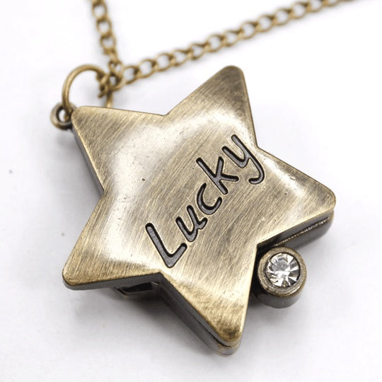 Lucky Star Vintage Pocket Watch Long Necklace