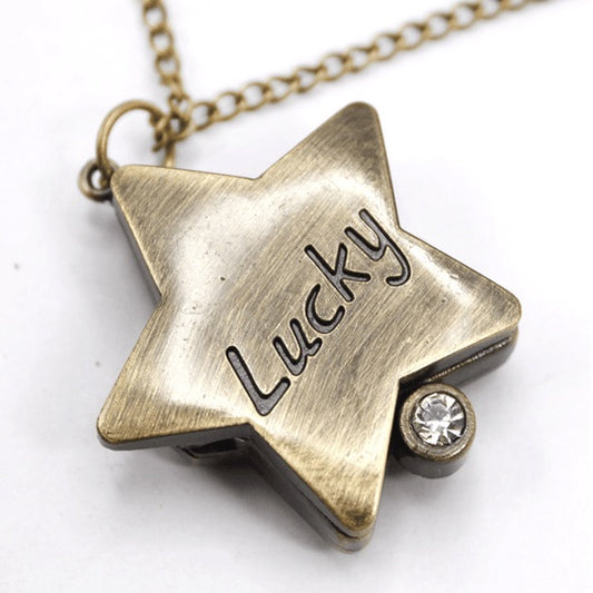 Lucky Star Vintage Pocket Watch Long Necklace