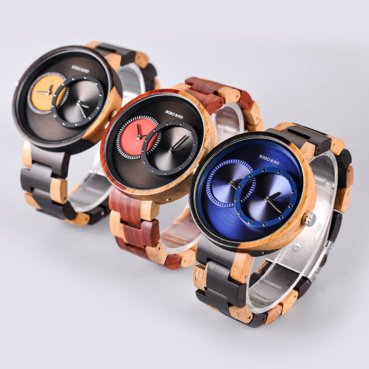 BOBO BIRD Thin Men Watch Original Wood Watches 2 Time Zone Display Quartz Wristwatch horloges mannen 