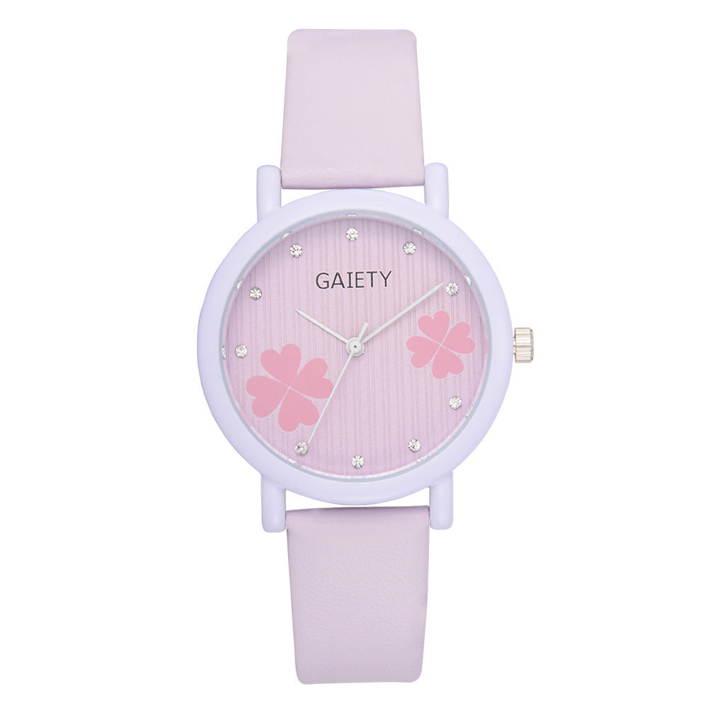 Korean girls watch popular smalland elegant clover pattern with diamond mirror time scale wholesale