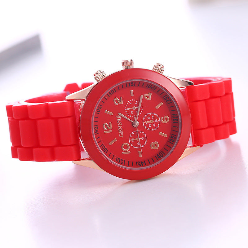 Spot geneva Geneva silicone watch women's Korean version fashionable and beautiful colorful jelly student casual watch
