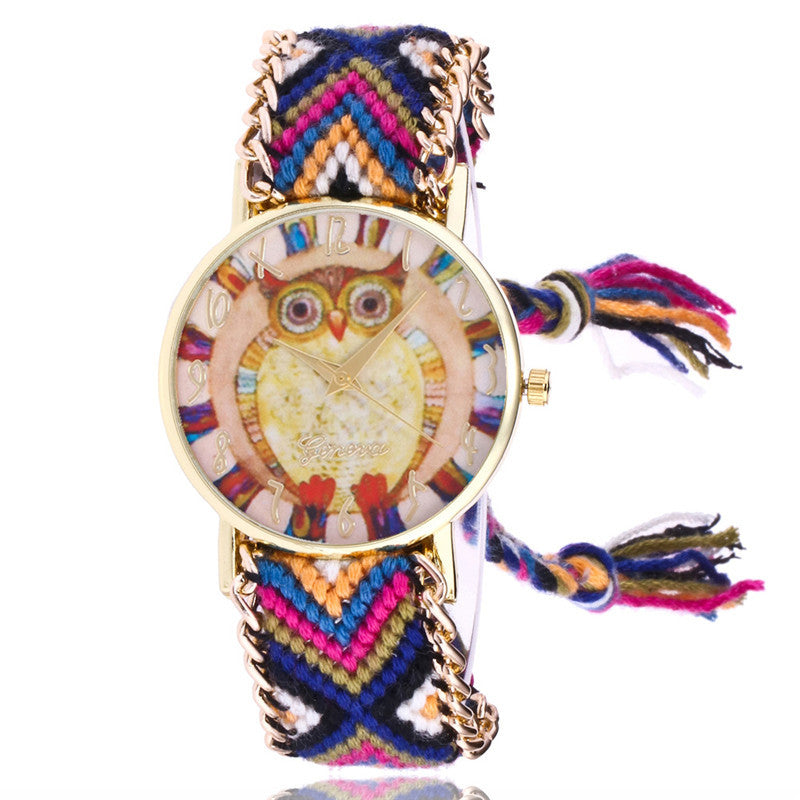 Ethnic style braided ladies bracelet watch