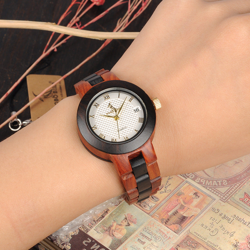 Wooden women's watch quartz