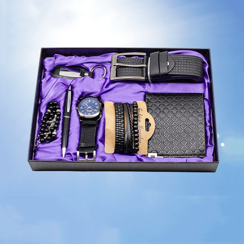 Seven-piece Watch Wallet Belt Bracelet Keychain Beads Pen Sleeve Box Men's Gift Set