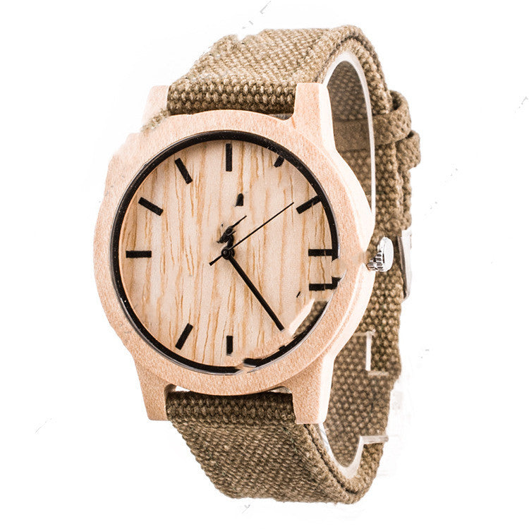 Men's And Women's Casual Wooden Canvas Strap Watch