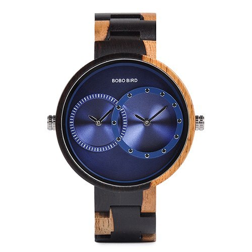 BOBO BIRD Thin Men Watch Original Wood Watches 2 Time Zone Display Quartz Wristwatch horloges mannen 