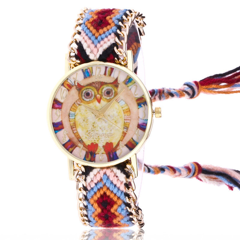 Ethnic style braided ladies bracelet watch