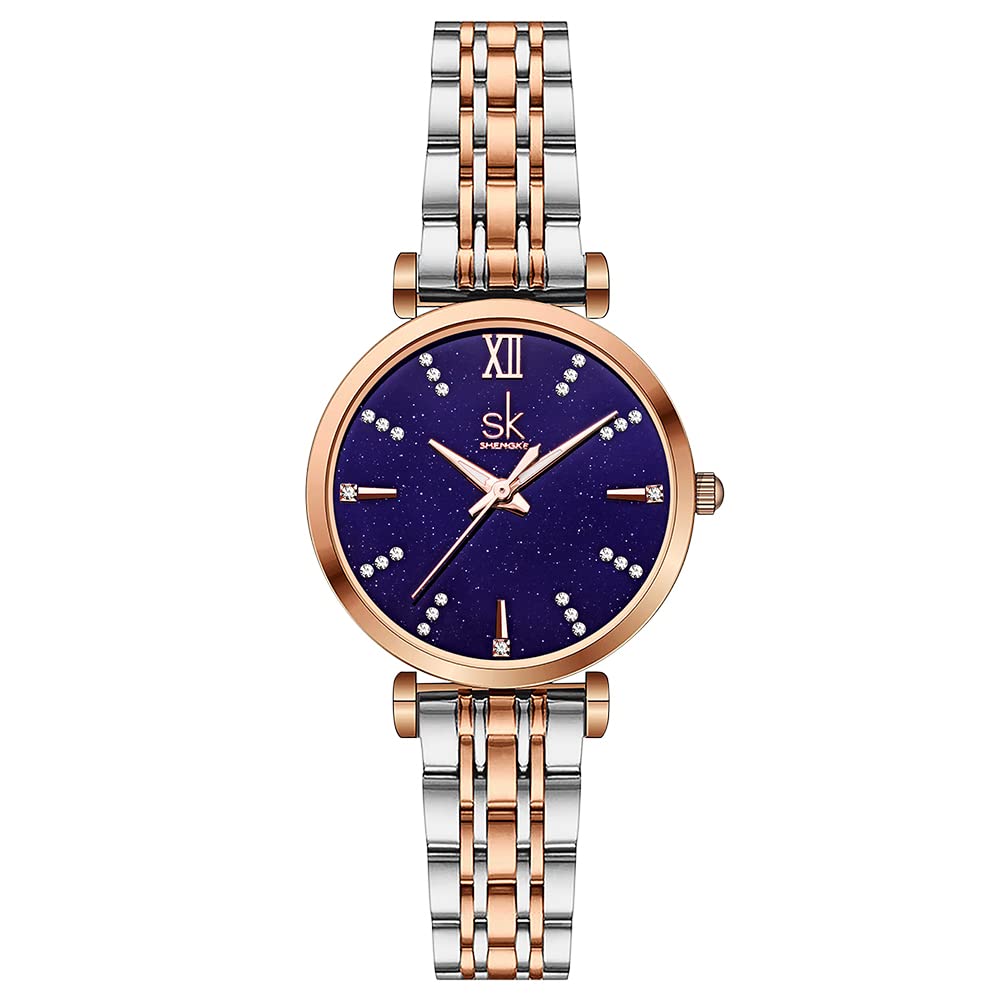 SHENGKE SK Classic Donne Orologi Moda Donne Dress Watch Solido Acciaio Inox Band Cinturino in Vera Pelle
