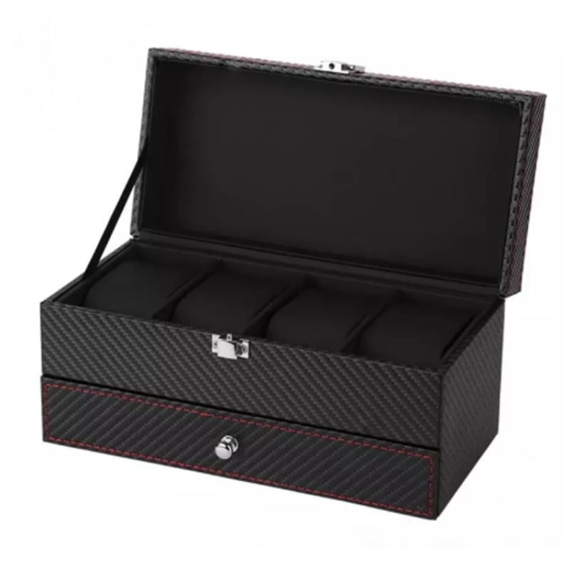 Carbon Fiber Double Layer Jewelry Box 4 Digit Watch Box