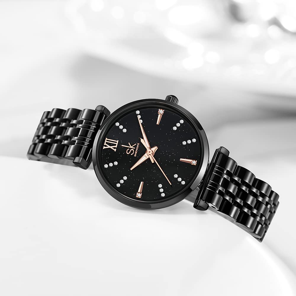 SHENGKE SK Classic Donne Orologi Moda Donne Dress Watch Solido Acciaio Inox Band Cinturino in Vera Pelle