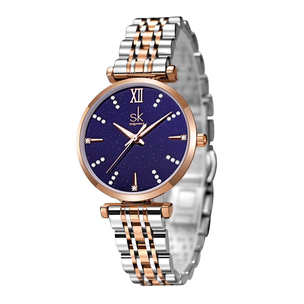 SHENGKE SK Classic Donne Orologi Moda Donne Dress Watch Solido Acciaio Inox Band Cinturino in Vera Pelle