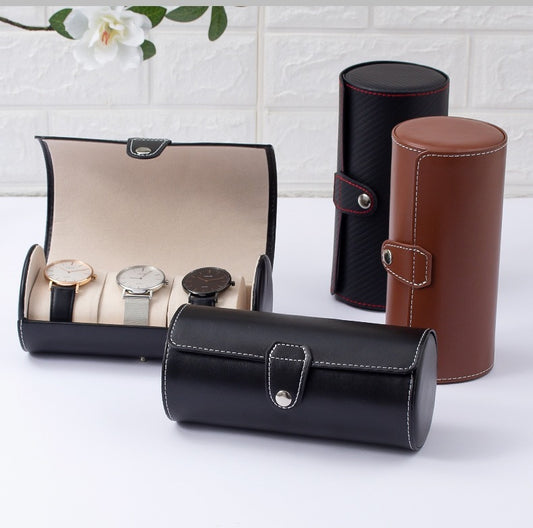 Cylinder Travel Portable Watch Tie Storage Box