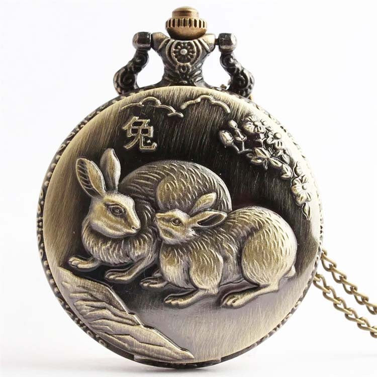 Bronze Retro Vintage Zodiac Quartz Pocket Watch