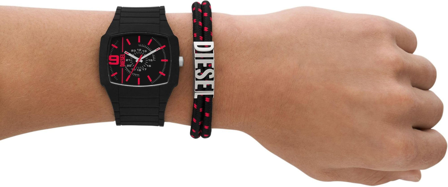 Diesel Orologio Cliffhanger da uomo, Movimento al quarzo a tre lancette con Cinturino in silicone, acciaio inox o pelle