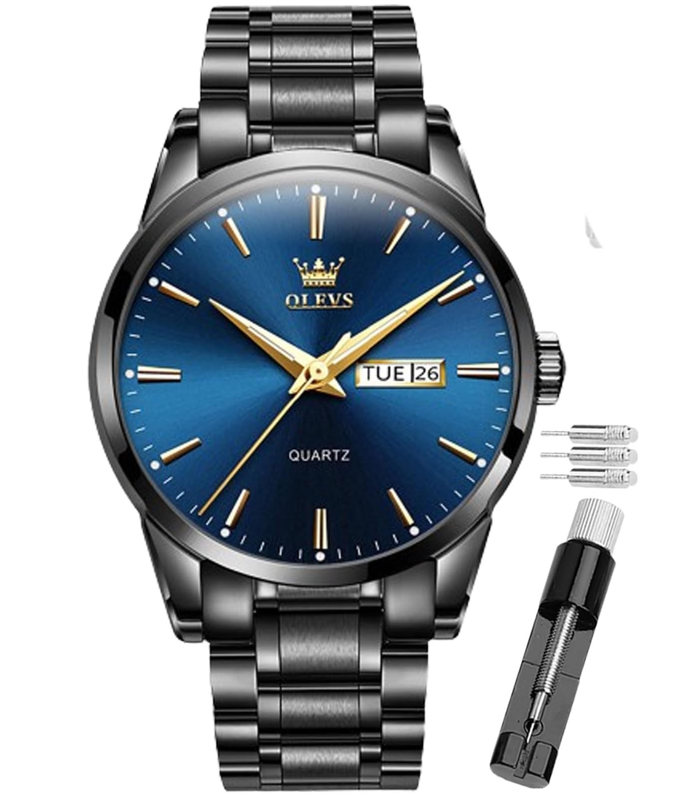 OLEVS Male Wrist Watches, Analog Quartz Business Stainless Steel Waterproof Luminous Watches Luxury Casual Big Diamond Dial Date Multi-Function Chronograph Watches for Man 