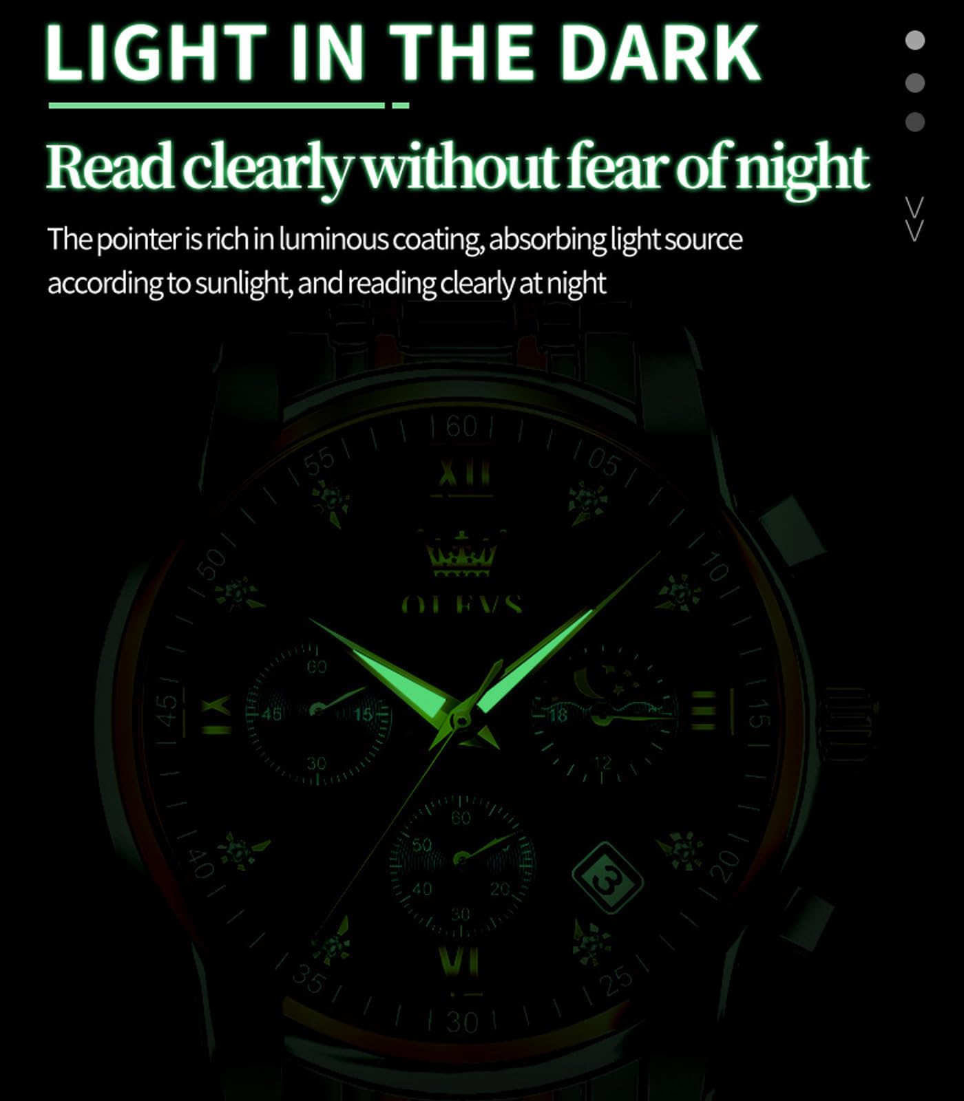 OLEVS Male Wrist Watches, Analog Quartz Business Stainless Steel Waterproof Luminous Watches Luxury Casual Big Diamond Dial Date Multi-Function Chronograph Watches for Man 