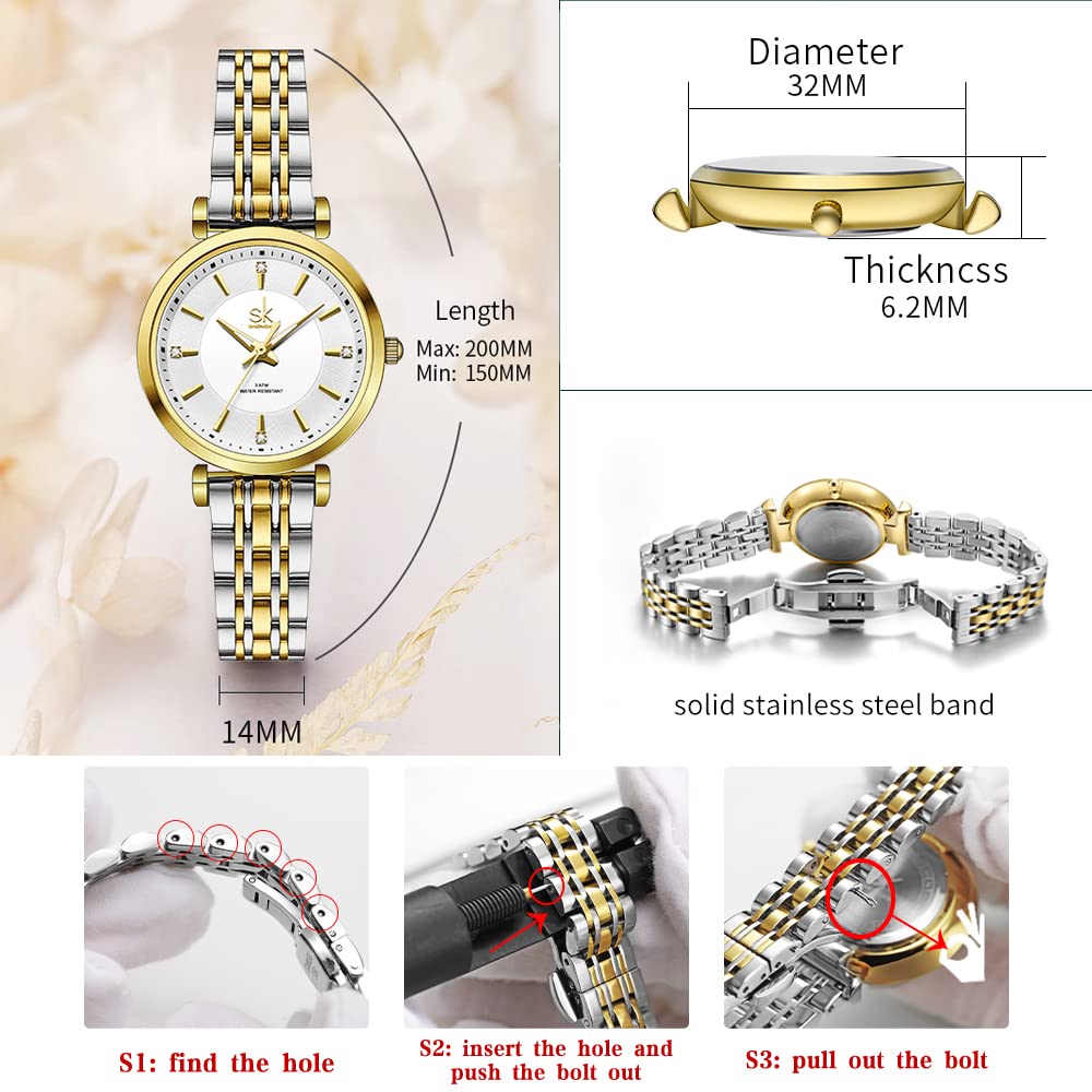 SHENGKE SK Classic Donne Orologi Moda Donne Dress Watch Solido Acciaio Inox Band Cinturino in Vera Pelle