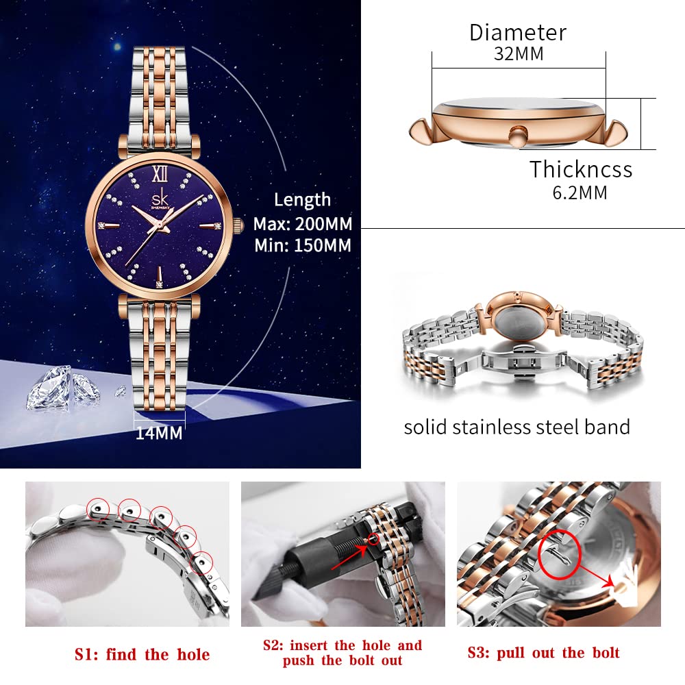 SHENGKE SK Classic Donne Orologi Moda Donne Dress Watch Solido Acciaio Inox Band Cinturino in Vera Pelle