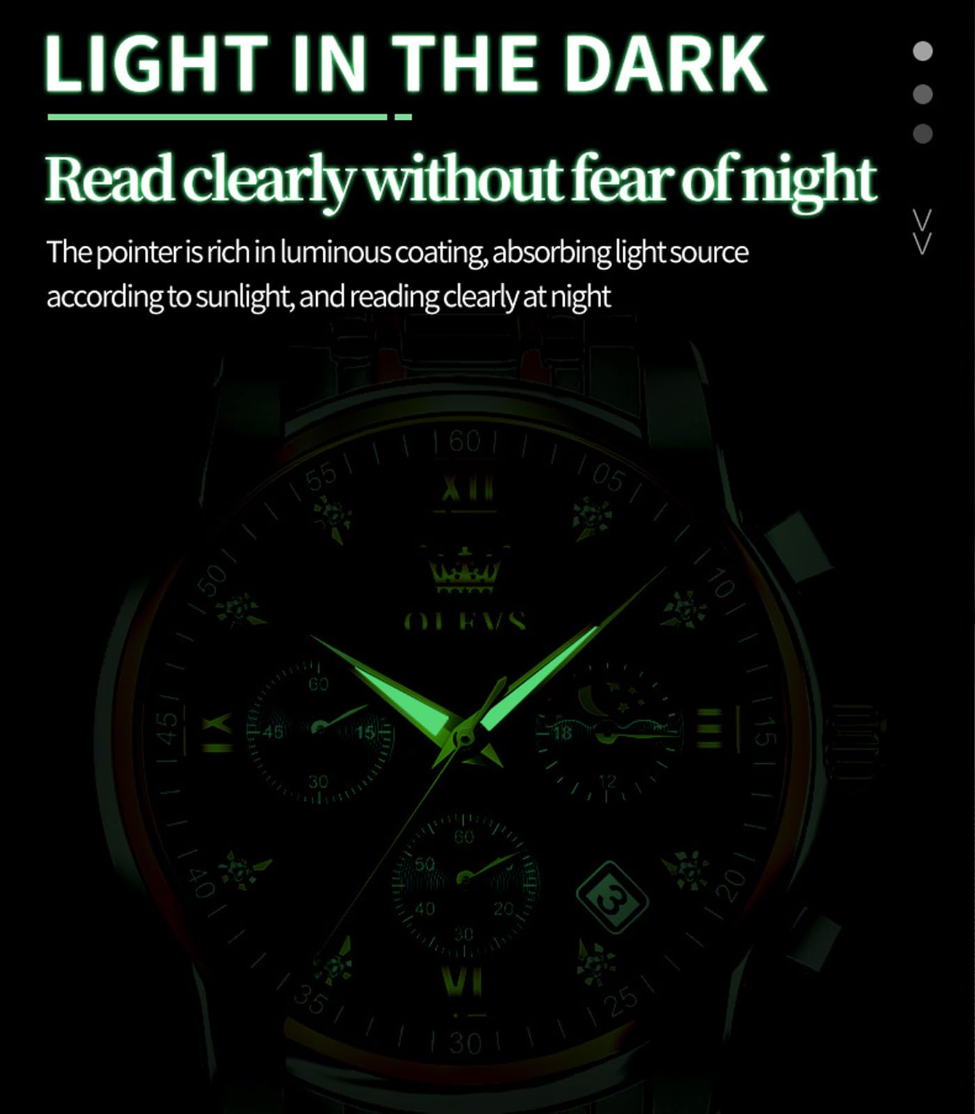 OLEVS Male Wrist Watches, Analog Quartz Business Stainless Steel Waterproof Luminous Watches Luxury Casual Big Diamond Dial Date Multi-Function Chronograph Watches for Man 