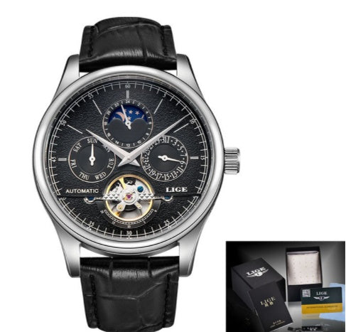 LIGE Men's Automatic Mechanical Watch Men's Strap Waterproof Multi-function Sports Watch Tourbillon Watch