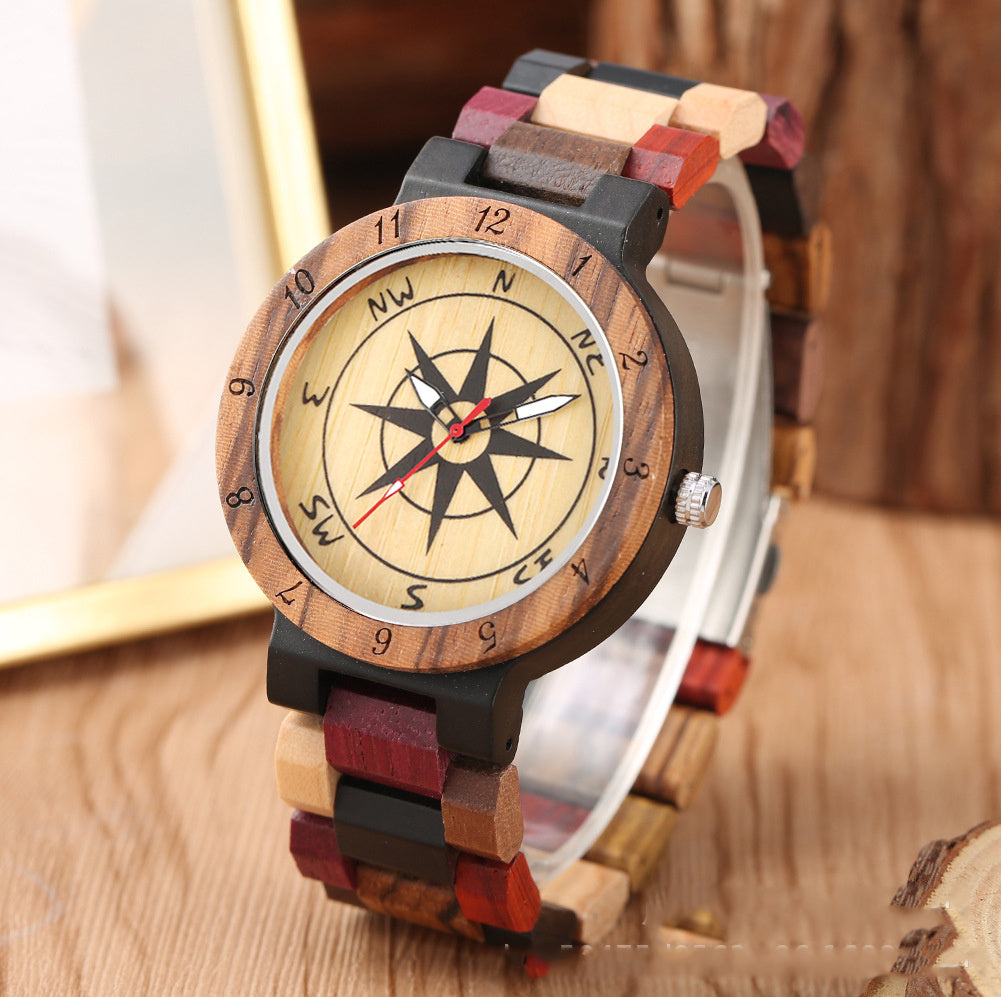 Full Color Wood Compass Plate Men's Lady Couple Watch Personality Scale Men's Watch