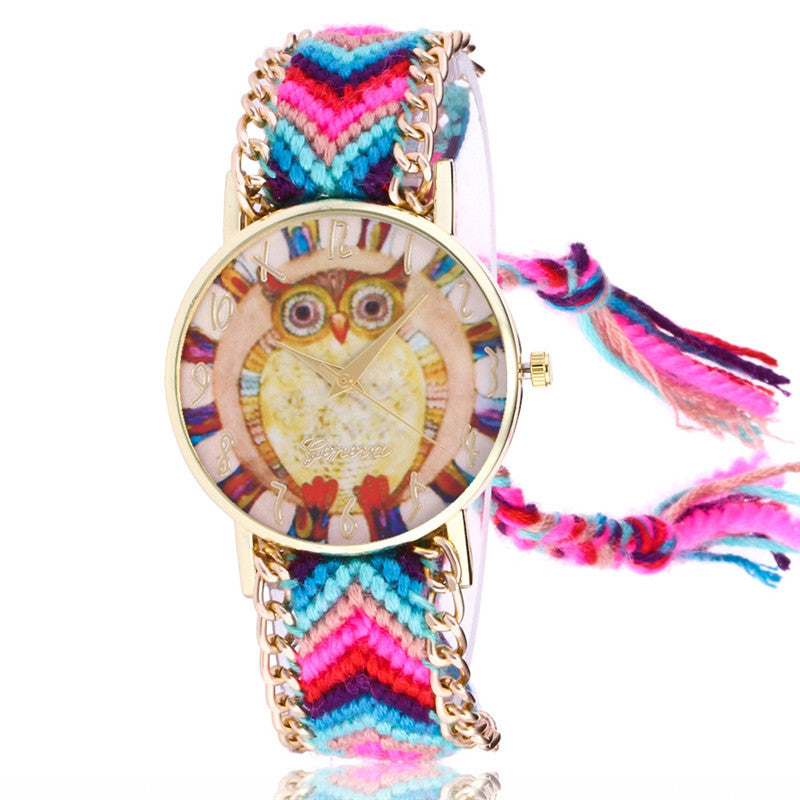 Ethnic style braided ladies bracelet watch