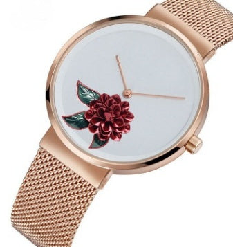 New Foreign Trade New Simple Watch Embossed Printed Watch Fashion Camellia Gift Quartz Watch