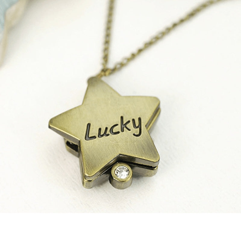 Lucky Star Vintage Pocket Watch Long Necklace