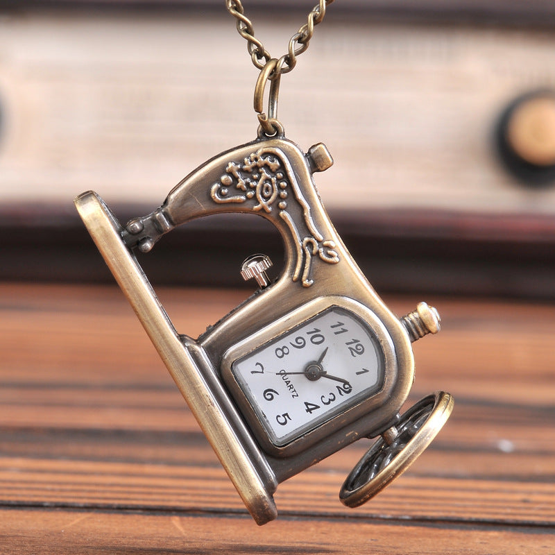 Vintage Necklace Pendant Watch Sewing Machine Shape