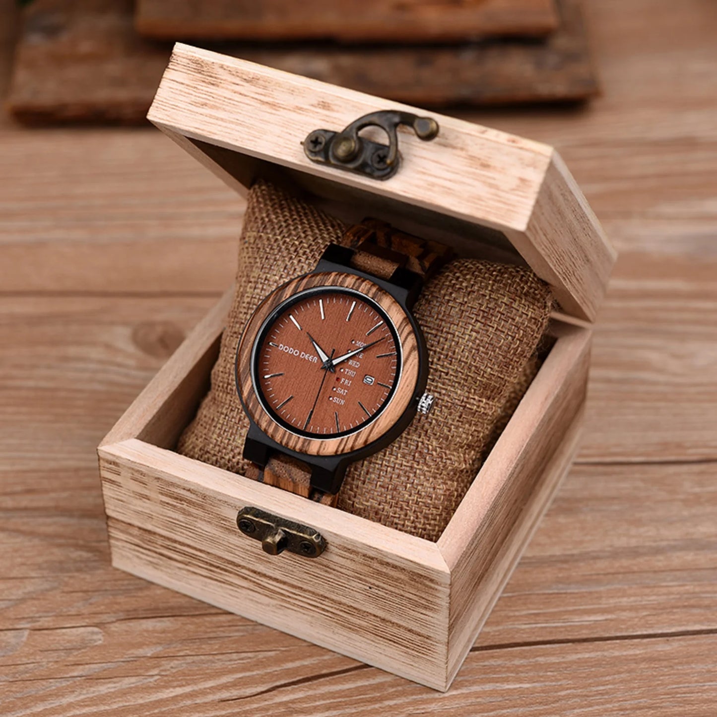 Bellamacina.Store Classic Wooden Zebrano Watch with Date Display