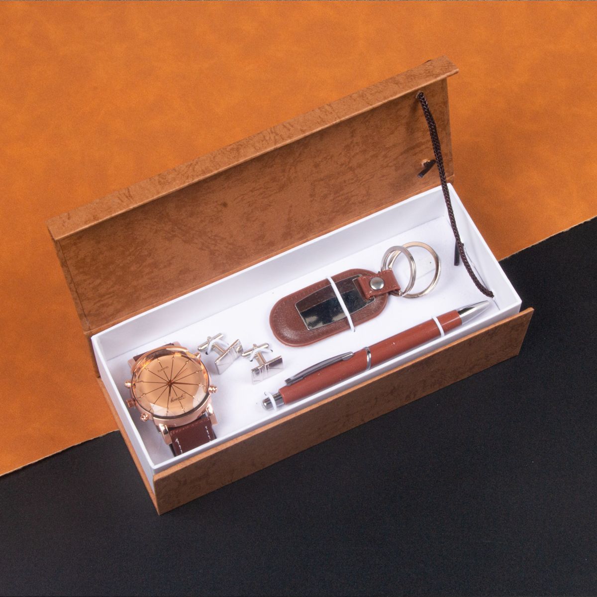 Watch Keychain Pen Cufflinks Four-piece Men's Hand Gift Box