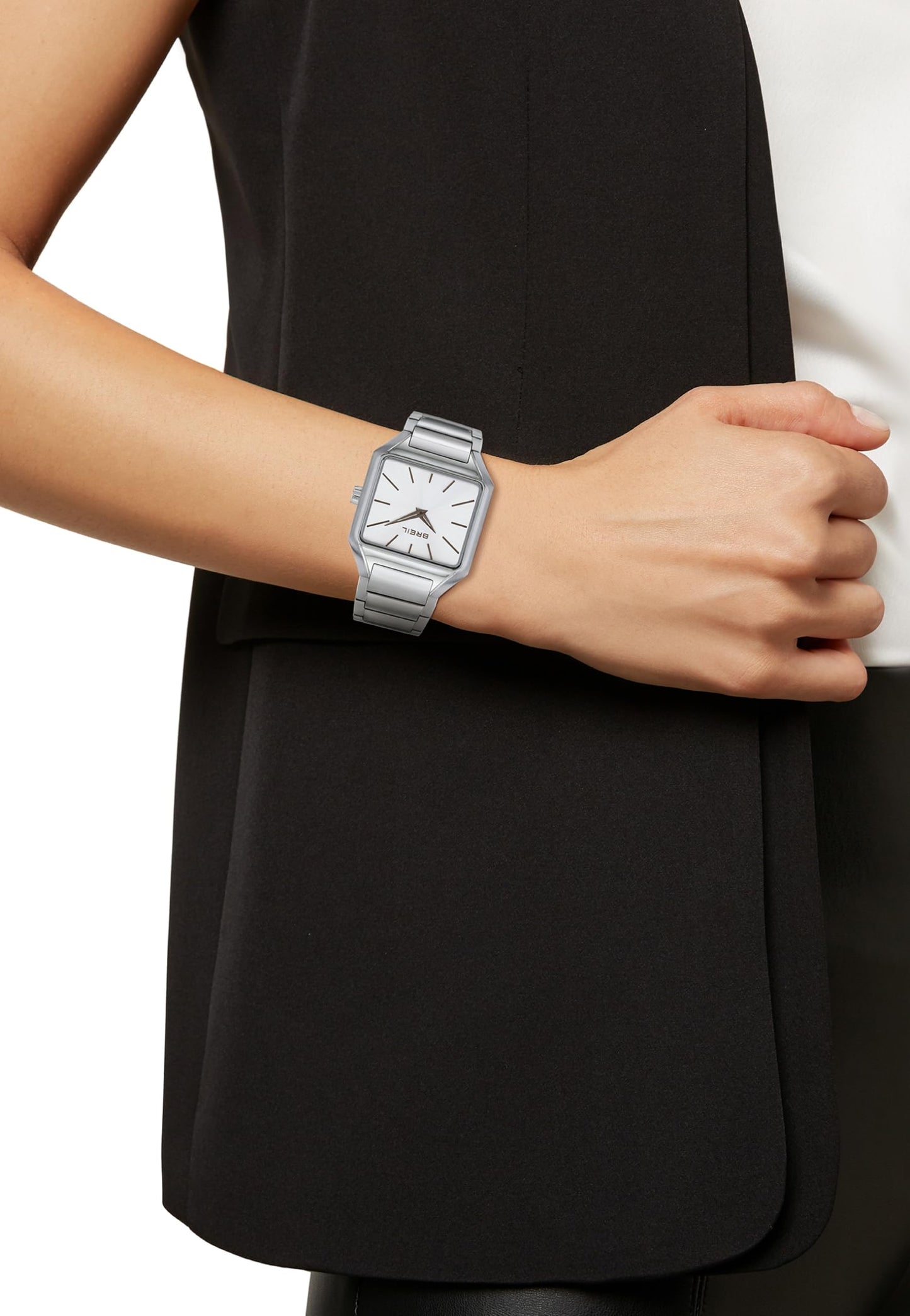 Breil, Collezione The B, Orologio Donna in Acciaio, Movimento al Quarzo Solo Tempo, Cassa Quadrata Monocolore 27x26 mm, Lunghezza Regolabile 13.5-19 cm, Chiusura Déployante con Pulsanti