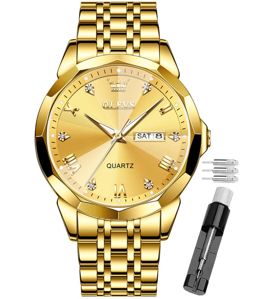 OLEVS Male Wrist Watches, Analog Quartz Business Stainless Steel Waterproof Luminous Watches Luxury Casual Big Diamond Dial Date Multi-Function Chronograph Watches for Man 
