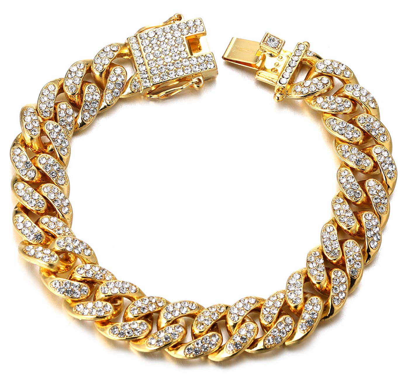 HALUKAKAH Diamonds Gold Watch, Men's 18K Real Gold Plated/White Gold Platinum 40 mm Wide Roman Numerals Dial Quartz Strap 22 cm with Cuban Link Chain 20+45 cm Necklace Bracelet with Box