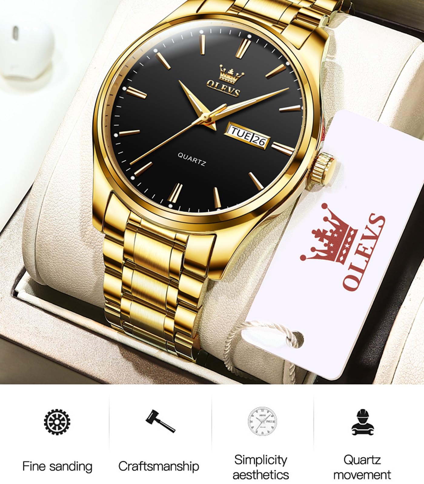 OLEVS Male Wrist Watches, Analog Quartz Business Stainless Steel Waterproof Luminous Watches Luxury Casual Big Diamond Dial Date Multi-Function Chronograph Watches for Man 