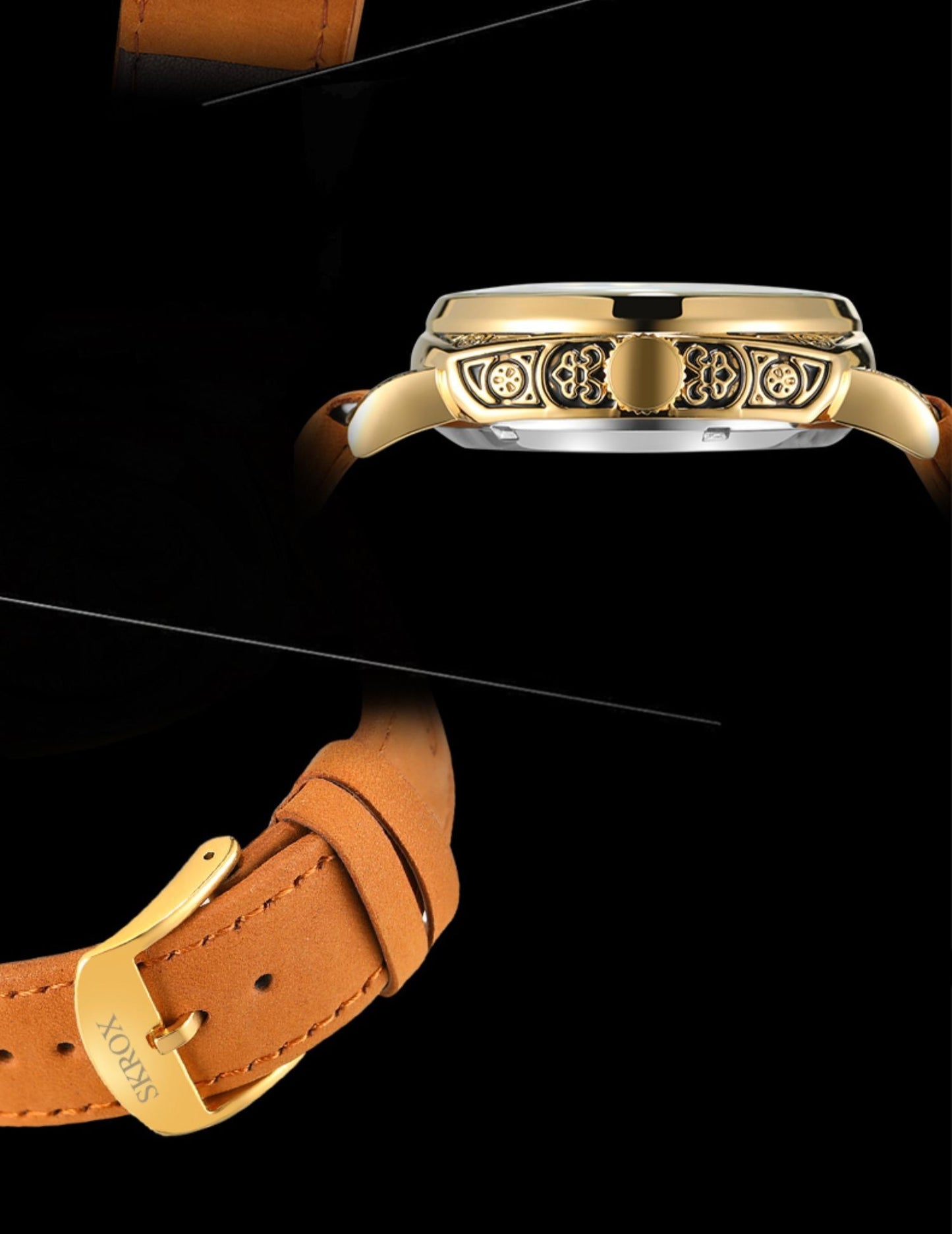 Orologio meccanico automatico con cintura in pelle di mucca vintage