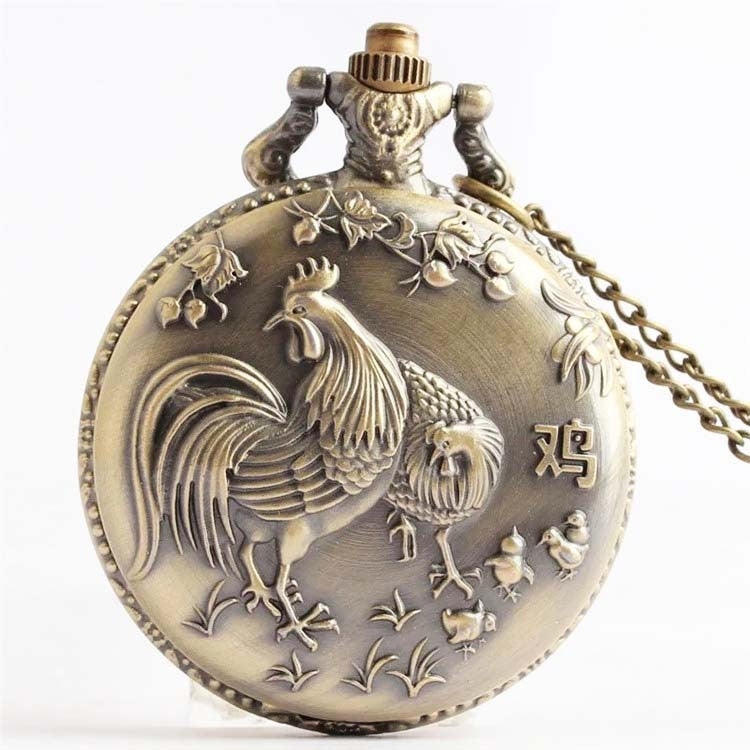 Bronze Retro Vintage Zodiac Quartz Pocket Watch