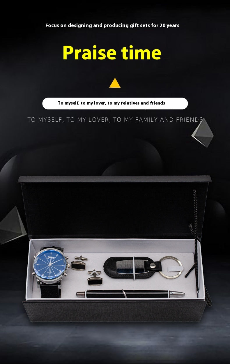 Watch Keychain Pen Cufflinks Four-piece Men's Hand Gift Box