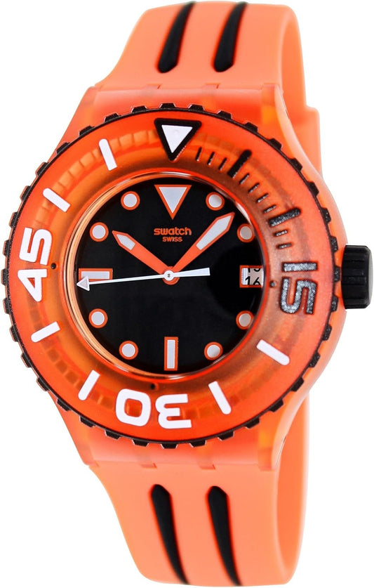 Swatch Orologio da Uomo Analogico al Quarzo con Cinturino in Silicone – SUUO400_Orange