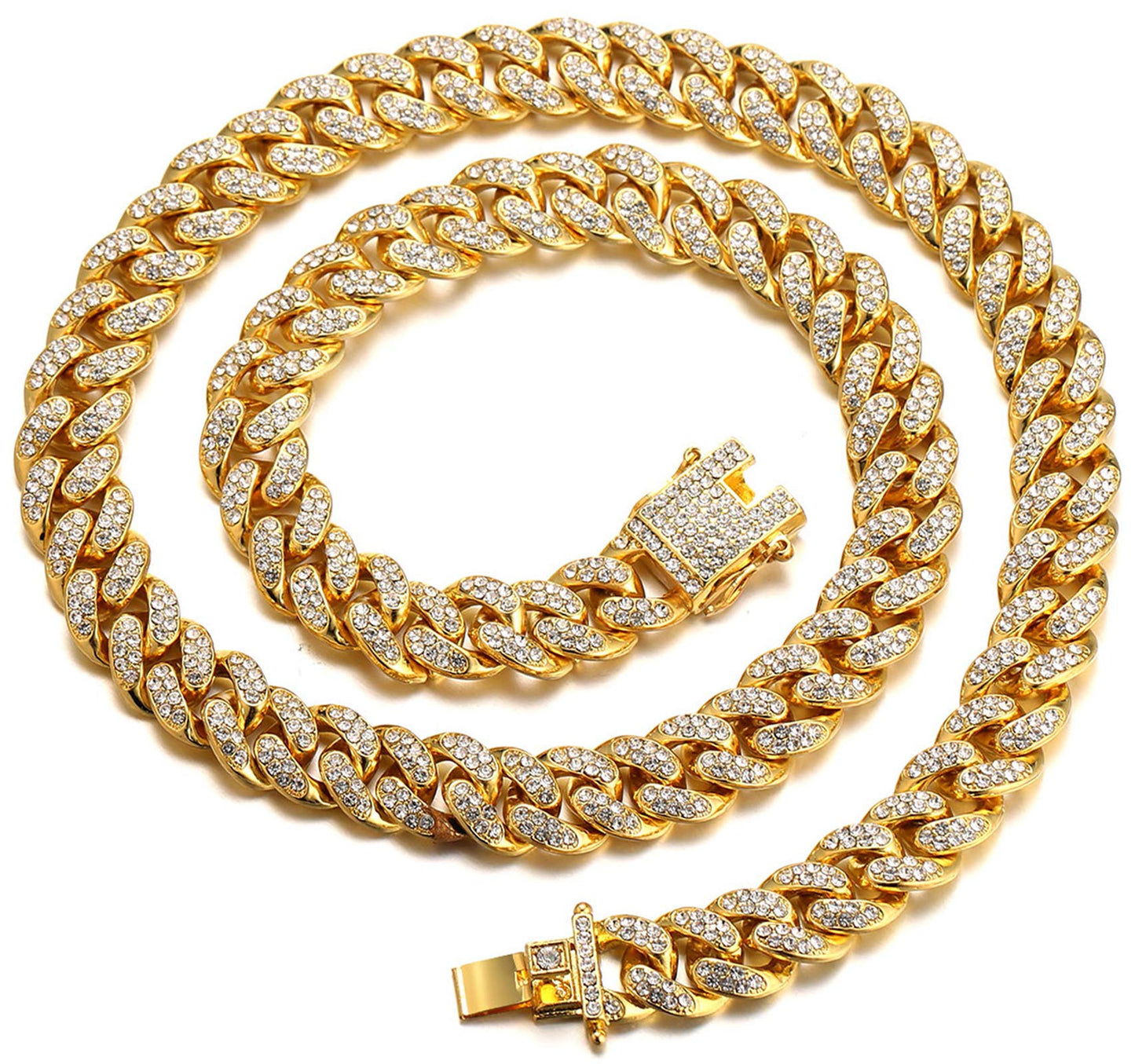 HALUKAKAH Diamonds Gold Watch, Men's 18K Real Gold Plated/White Gold Platinum 40 mm Wide Roman Numerals Dial Quartz Strap 22 cm with Cuban Link Chain 20+45 cm Necklace Bracelet with Box