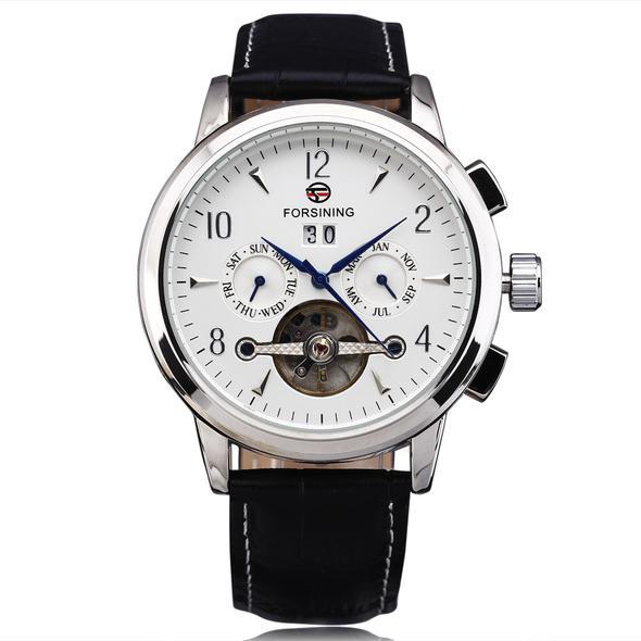 Calendar Hollow Mechanical Belt Watch Casual Three-eye Fashion Scale Mechanical Watch 557