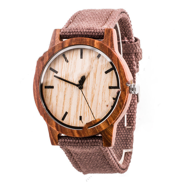 Men's And Women's Casual Wooden Canvas Strap Watch