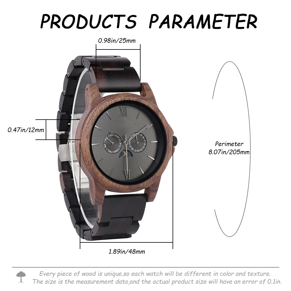 BELLAMACINA.STORE Engraved Walnut for Men Personalized Wooden Watch Day of the Week