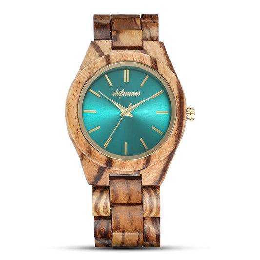 Quartz watch made of wood and steel buckle