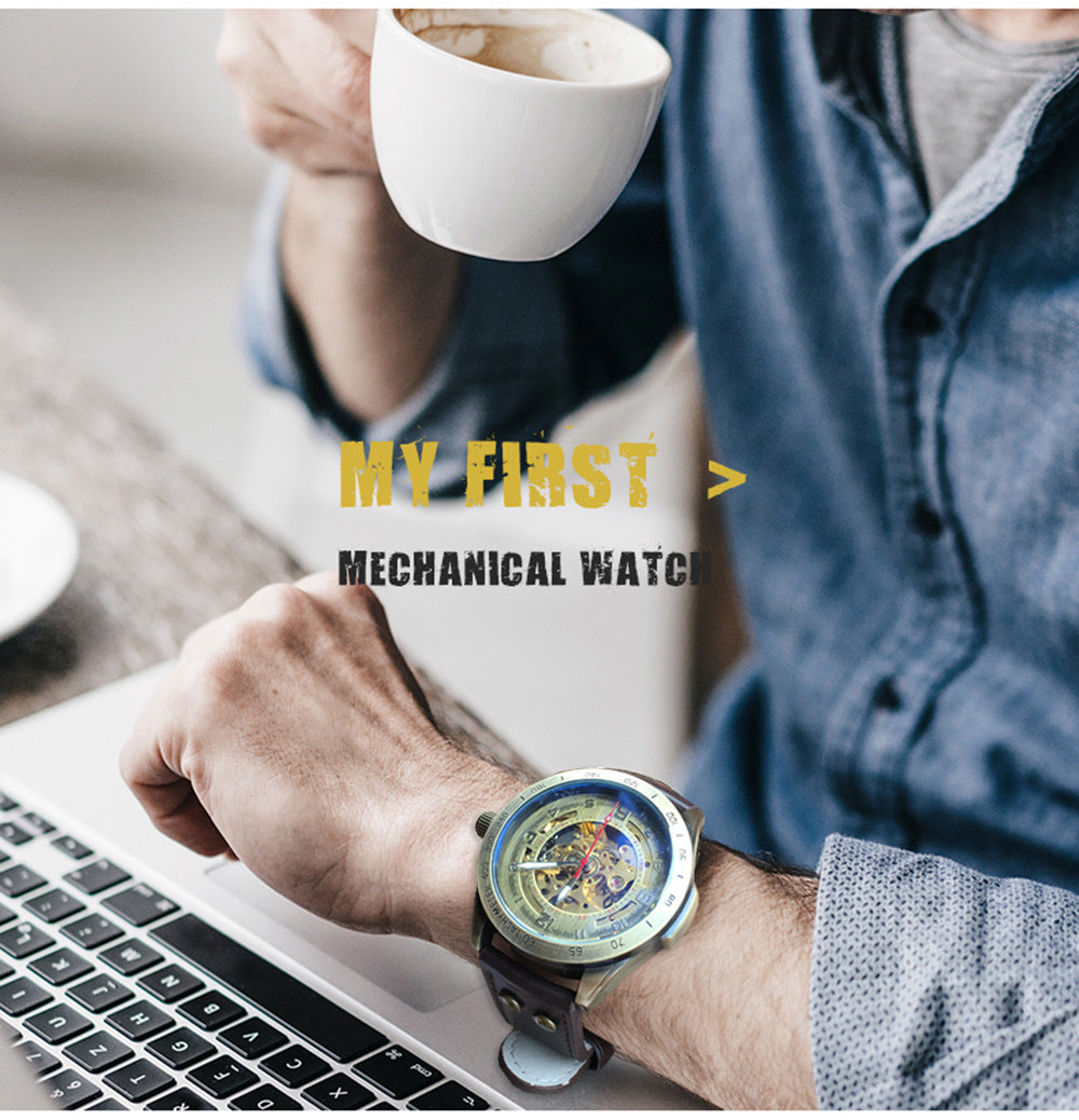 Casual hollow nostalgic style automatic mechanical watch