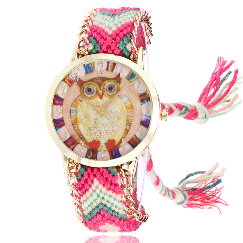 Ethnic style braided ladies bracelet watch