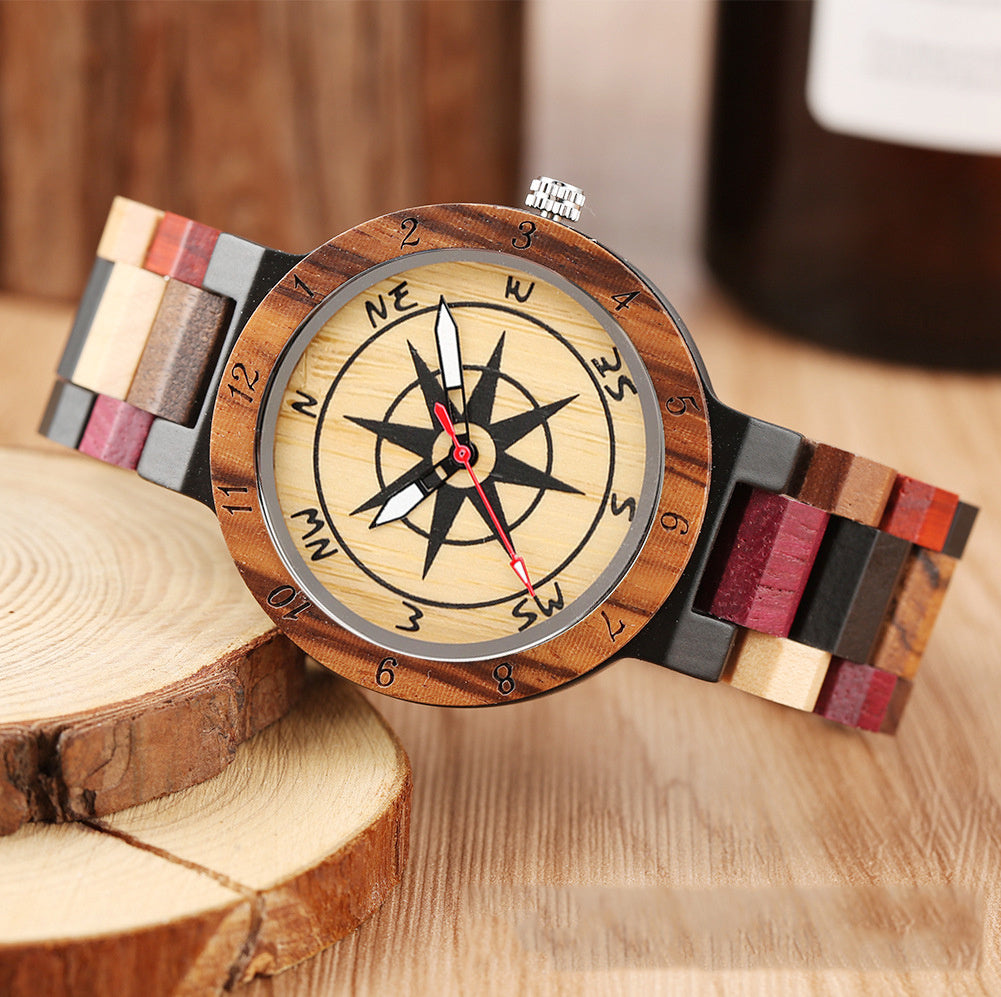 Full Color Wood Compass Plate Men's Lady Couple Watch Personality Scale Men's Watch