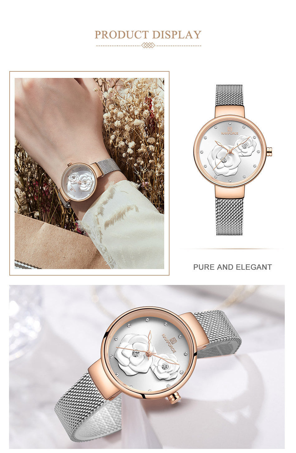 Casual fashion steel belt quartz female watch