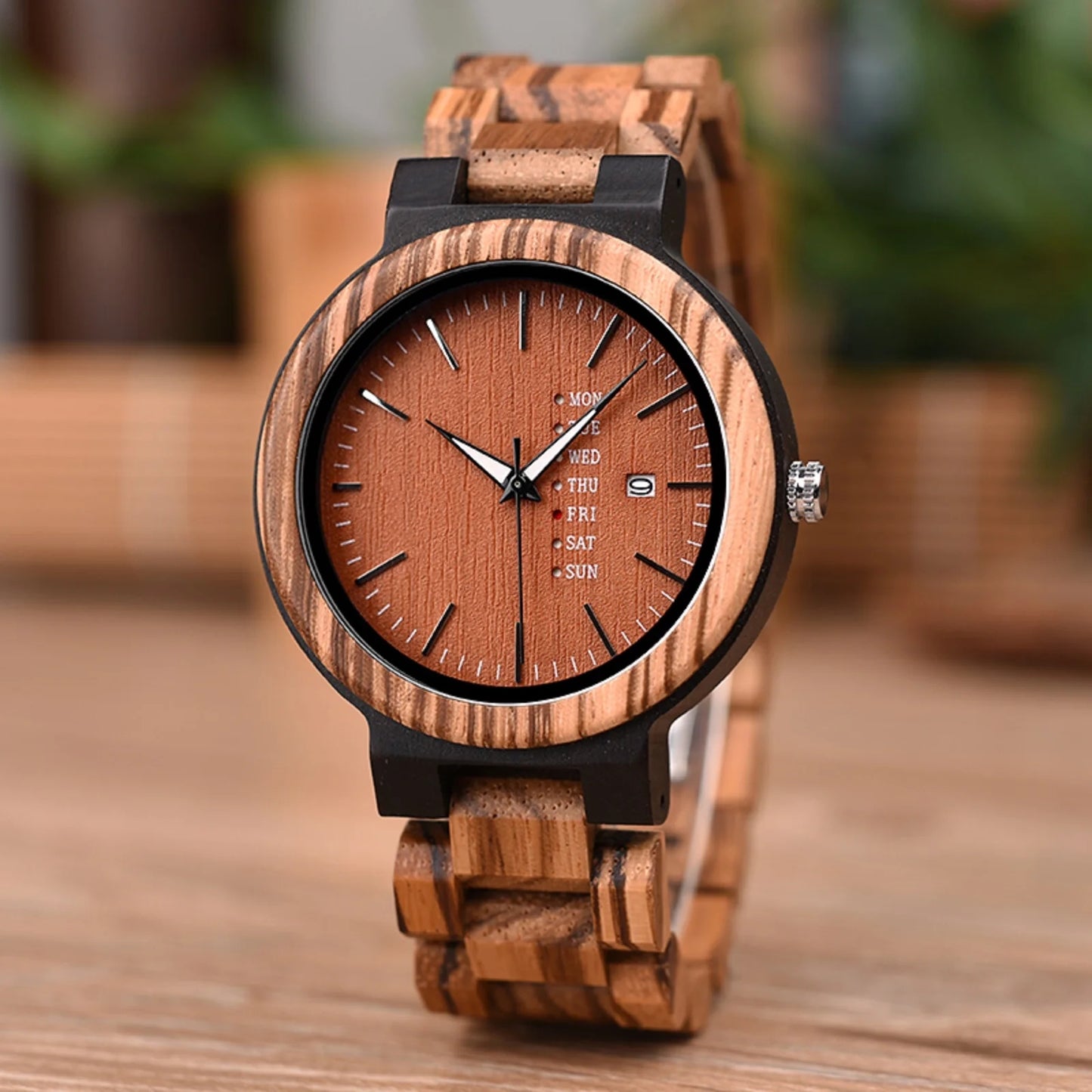 Bellamacina.Store Classic Wooden Zebrano Watch with Date Display