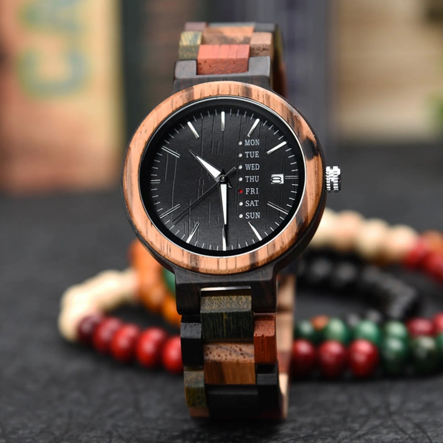 Bellamacina.Store Classic Wooden Zebrano Watch with Date Display